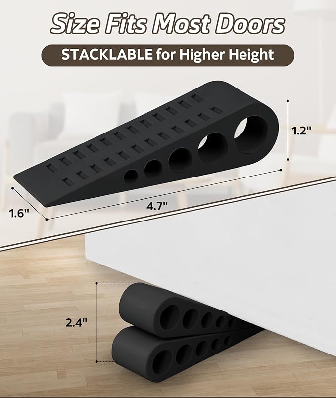 Self-Adhesive Door Stop for Bottom Mounting - Rubber Door Stopper No Drilling, Door Gap Protection 0.1-1.2 Inch(6 Pack, Black)
