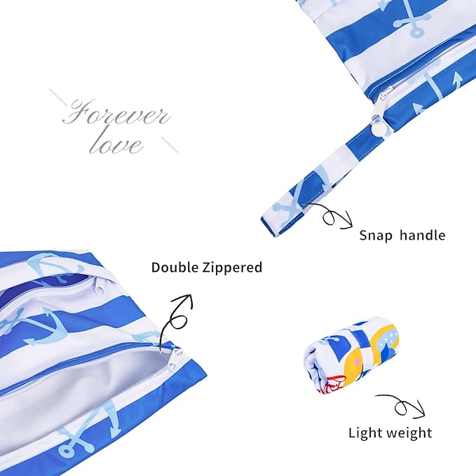 ALVABABY 2pcs Waterproof Wet Dry Bags,Reusable with Two Zippered Pockets,Baby Cloth Diaper,Travel,Beach,Pool,Daycare,Soiled Baby Items,Yoga Gym Bag,Swimsuits or Wet Clothes LW-SWDBS9394