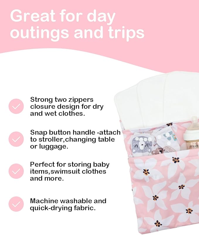 ALVABABY 2pcs Waterproof Wet Dry Bags,Reusable with Two Zippered Pockets,Baby Cloth Diaper,Travel,Beach,Pool,Daycare,Soiled Baby Items,Yoga Gym Bag,Swimsuits or Wet Clothes 2LW01
