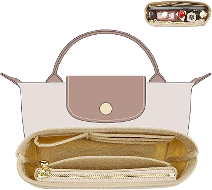Purse Organizer Insert Compatible with Longchamp Mini Bag and More, Bag Insert for le pliage Original/Green Pouch with Handle/Extra Small Handbag Inner Shaper(Mini, Beige)