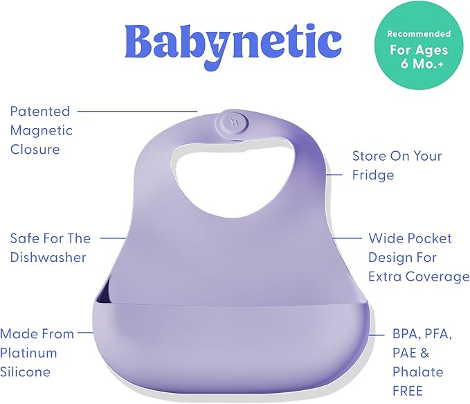 Magnetic Silicone Baby Bib – Waterproof, Dishwasher Safe, BPA Free Food-Grade, Feeding Bib for Infants and Toddlers