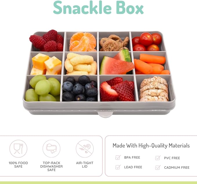 melii Snackle Box |12-Compartment Snack Container with Removable Dividers, BPA-Free Food Storage for Travel, School & On-the-Go Snacks, Kids & Family Organizer (Grey)