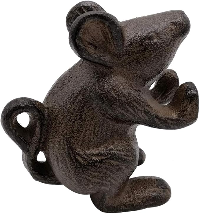 Comfy Hour Heavy Duty Cast Iron Mouse Door Stopper, Decorative Animal Door Stop for Bottom of Door, Rustic Brown Mouse Bookend & Door Wedge, Vintage Lodge Style Home Decor, 1 pc