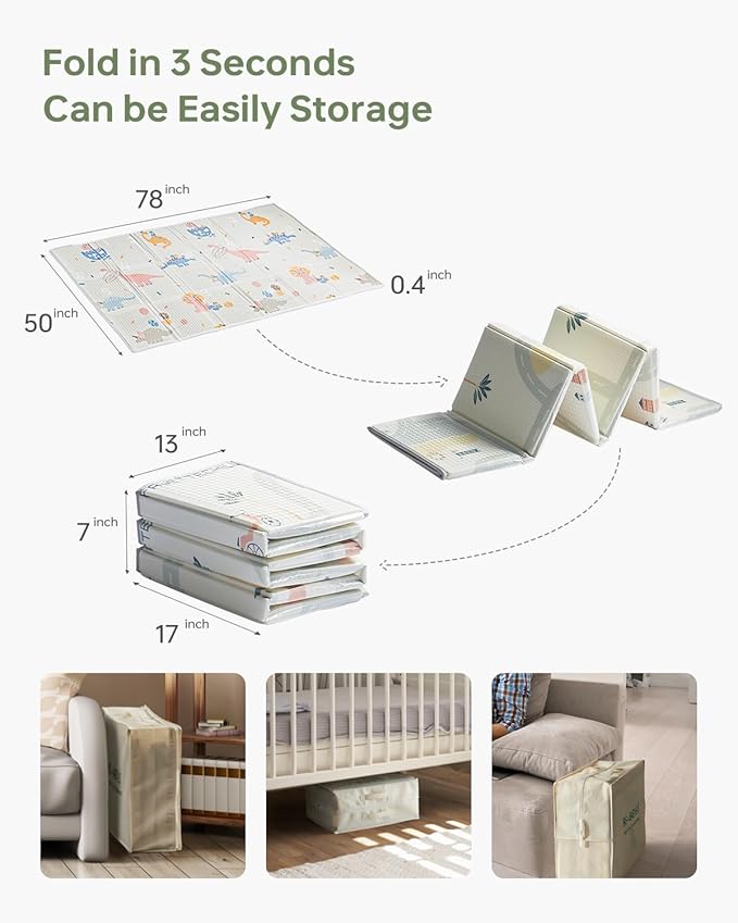 BG-BABYGO Baby Play Mat Foldable Baby Floor Play Mat Large 50"*78"*0.4" Soft Foam Playmat for Babies Reversible Waterproof Padded Baby Girl Play Mat Portable Crawling Mat for Indoor Outdoor