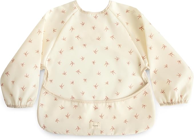 mushie Long Sleeve Baby Bib | Water Resistant Adjustable Fit for Ages 6-24 Months