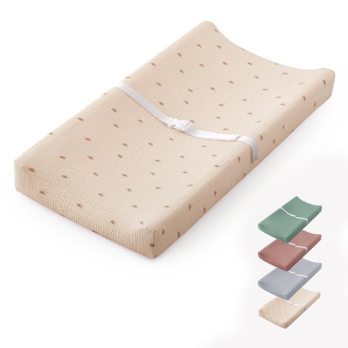 Blissful Diary Muslin Baby Changing Pad with Waterproof Lining Foam, Diaper Changing Table Pad with Cover for Dressers (Sunshine, Rectangular)