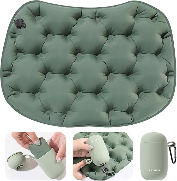 LRTOEH Inflatable Seat Cushion, Lightweight Portable Air Cushion with Pump, Airplane Seat Pad for Flights Pressure Relief, Waterproof Chair Pad, Stadium Cushions for Travel, Camping, Hiking(Green)