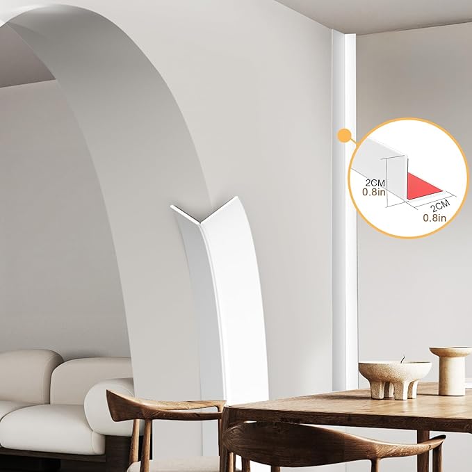 Symyda Flexible Wall Corner Guard (20ft) – Child & Pet Safe Edge Guards, Paintable & Removable Without Damage - Self-Adhesive Edge Protector for Baby Proofing, Furniture & Curved Corners (White)