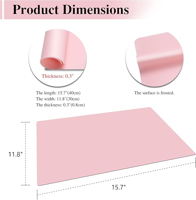 3Pcs 15.7"x 11.8"x 0.03" Pink Silicone Mat, Silicone Mats, Silicone Placemats for Kitchen Counter, Jewelry, Paiting