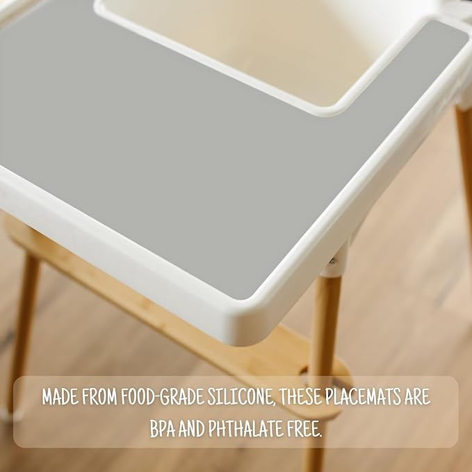 High Chair Placemat for IKEA Antilop Baby High Chair, 2 Packs Stain Resistant Non-Slip Toddler Silicone High Chair Place Mats Eating Table Mat (Blush/Gray)