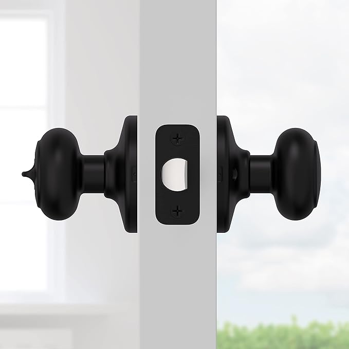 Kwikset Cove Interior Privacy Door Knob with Lock, Door Handle For Bathroom and Bedroom, Matte Black Keyless Turn Lock Doorknob