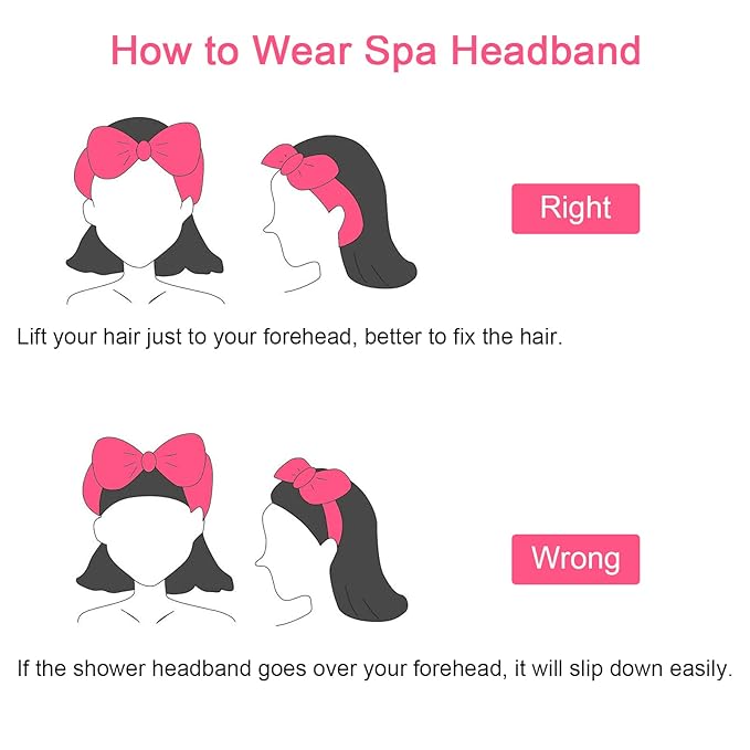 Ondder Spa Headband for Washing Face, Rose Red Terry Cloth with Cute Bow, Skincare Headbands for Women Girls, 8 Pack
