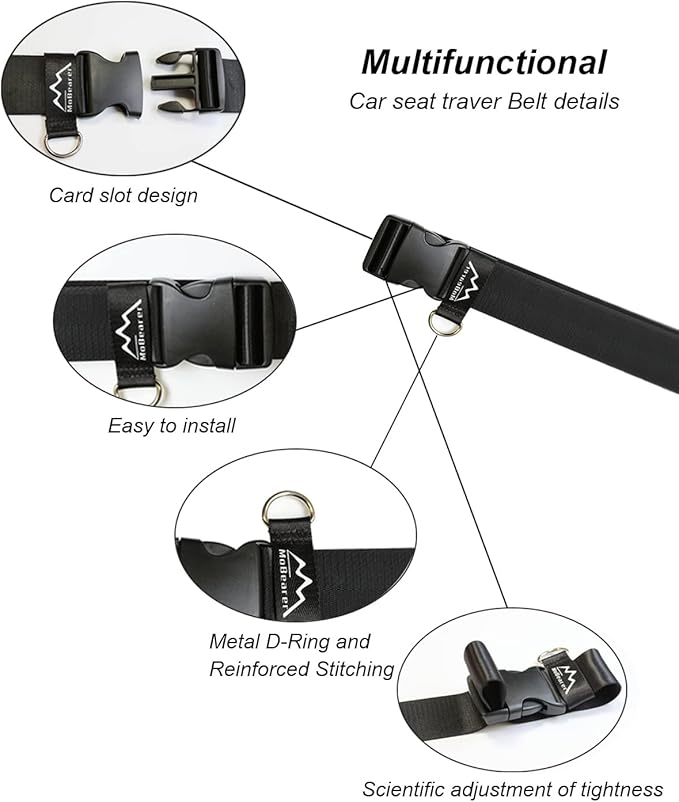 MoBearer Car Seat Travel Belt to Suitcase,Car Seat Travel Strap to Convert Kid Car Seat and Carry-on Luggage into an Airport Car Seat Stroller,Safe Travel Solution for Transport