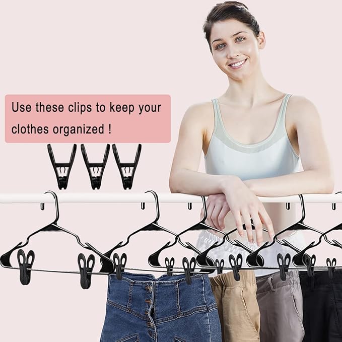 TOFIIGREM Black Hanger Clips 30 PCS, Plastic Hangers Clips Perfect for Plastic Velvet Hangers, Multi-Purpose Clothes Pins Finger Clip for Skirt Pants Hanger