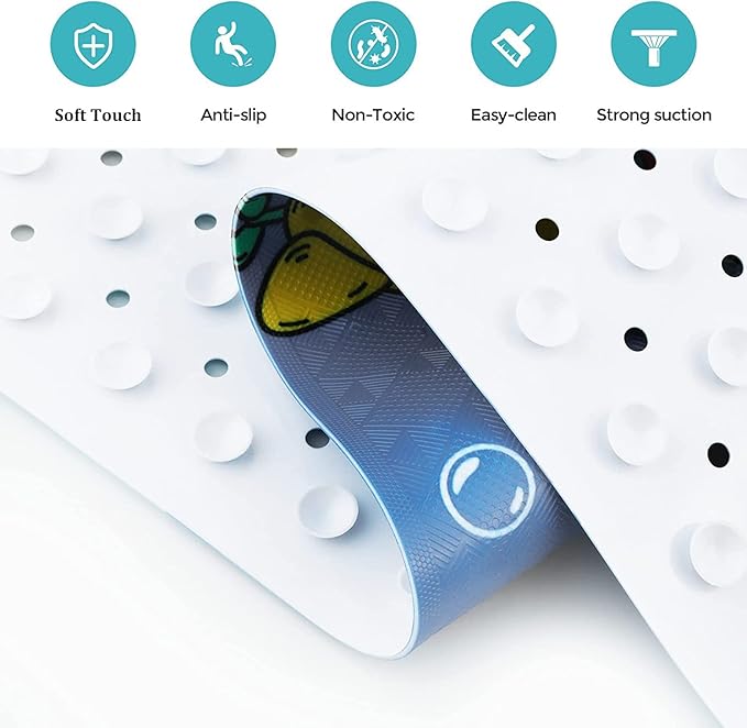 Tubozadi Bathtub Mat Kids Baby Non Slip Shower Mat 40X16 Inch Extra Long Toddler Anti Slip Bath Mats for tub Mat with Suction Cups and Drain Holes,Sky