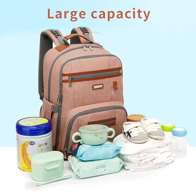BILLITON MASHI Diaper Bag Backpack, Large Baby Nappy Bags with Portable Changing Pad for Boys and GirlsMultifunction Travel Baby Bag for Moms Dads, Shower Gifts Waterproof and Stylish，Deep Powder