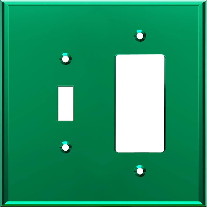 LIDER Reflective Acrylic Combination Wall Plate, Mirrored Double Switch Plate, Combo Toggle Switch and Decorator Outlet Cover, Acrylic Glass, Oversized 2-Gang 5.25" x 5.25", LWP-1131O-AGR, Green