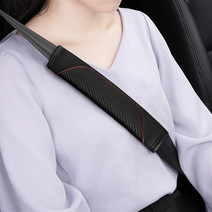 2PCS Car Seat Belt Cover, Carbon Fiber Seatbelt Shoulder Protection, Soft Car Seat Belt Strap Cushion Protect Your Neck and Shoulder, Car Accessories Seat Belt Pad for Car Truck (Black)