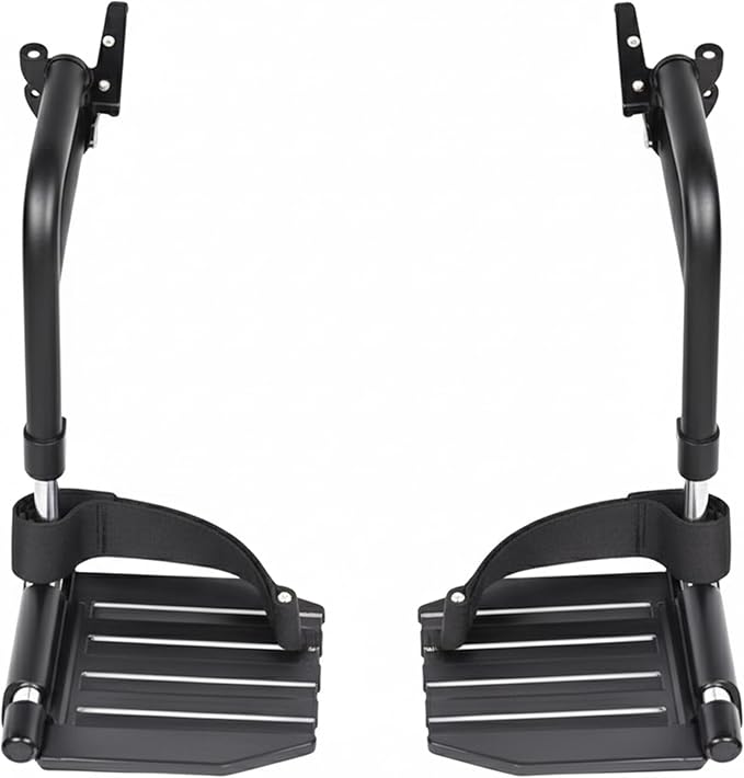 Healthline Wheelchair Swingaway Legrest Footplates with Heel Loops – Pair (Black) – Fits Select Standard Wheelchairs – Adjustable Length 16.5"–20.5" – Check Compatibility Before Ordering