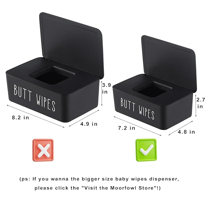 Butt Wipes Dispenser 7.28" L * 4.80" W * 2.75" H, Bathroom Flushable Baby Wipes Container Holder Nursery