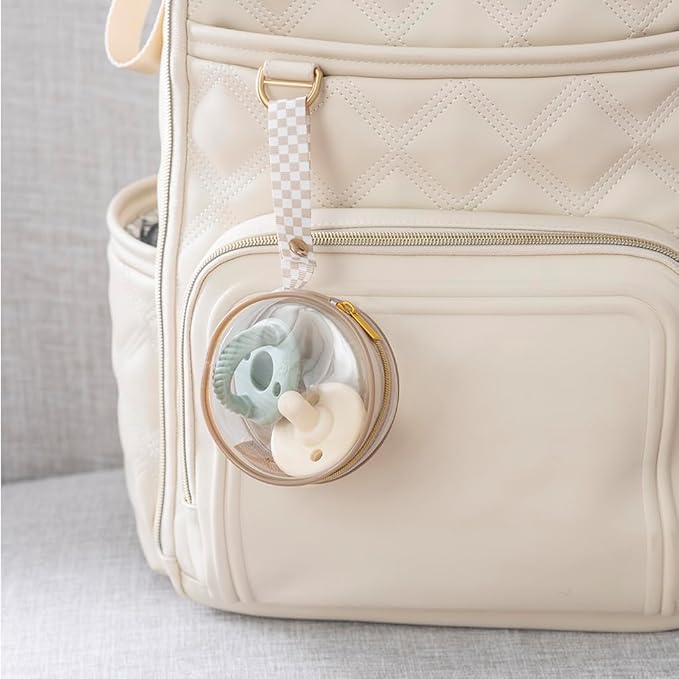 Itzy Ritzy Clear Pacifier Case with Handle – Easily Attaches to Diaper Bag or Purse – Holds 2 Pacifiers (Taupe)
