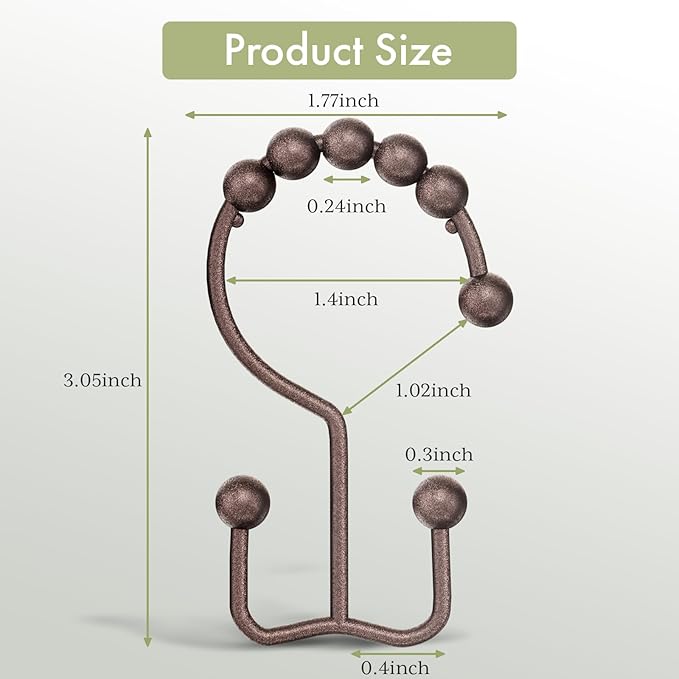 Amazer Shower Curtain Rings, Stainless Steel Shower Curtain Hooks Rings, 12 Pcs Double Glide Shower Rings for Bathroom Shower Curtain Rods Dual Rust-Resistant Shower Hooks, Bronze