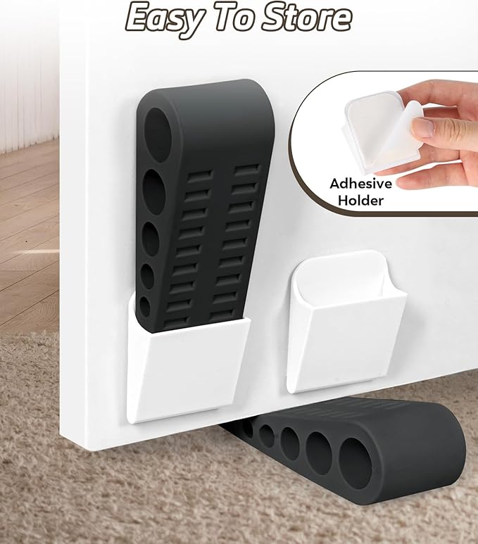 3 Pack Door Stops for Bottom of Door, Rubber Door Stopper Wedge with Holder, Door Holder to Keep Door Open, Doorstop Wall Protector for Home & Office & School, Black