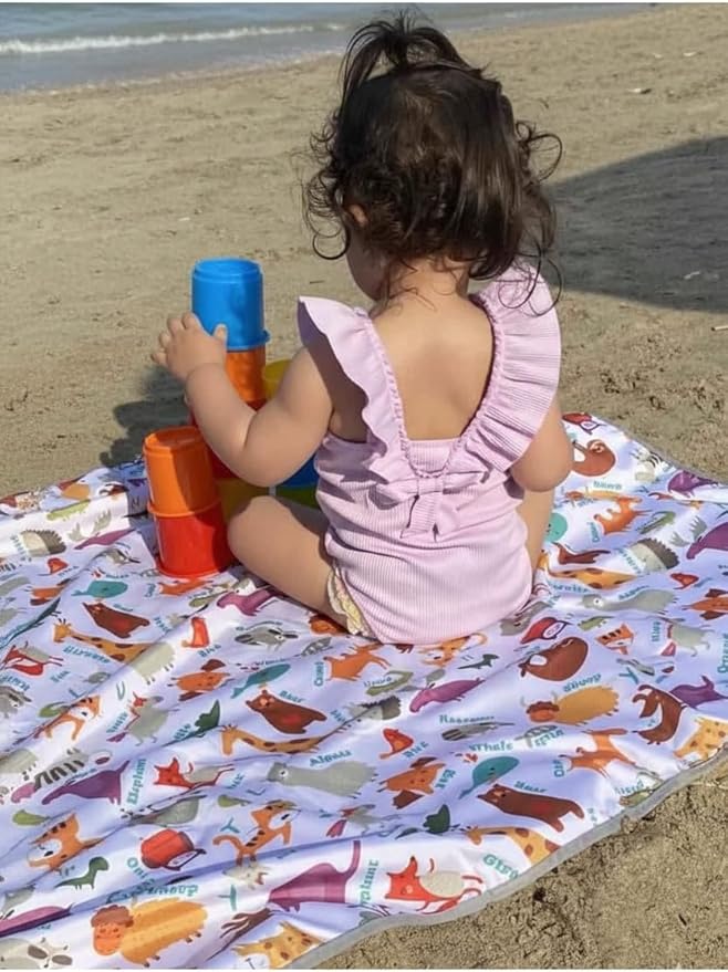 Waterproof High Chair Splat Mat – Machine Washable Floor & Table Protector for Baby Feeding, Art & Crafts, Outdoor Use (Zoo, 57x39 Inch)