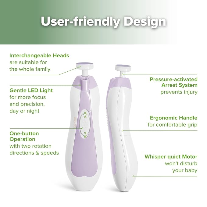 haakaa Baby Nail Trimmer Electric Baby Nail Clippers Kit for Newborn, Toddler or Adults Fingernails and Toenails Care, Baby Nail Care Set & Extra 4 Replacement Pads Combo - Lavender