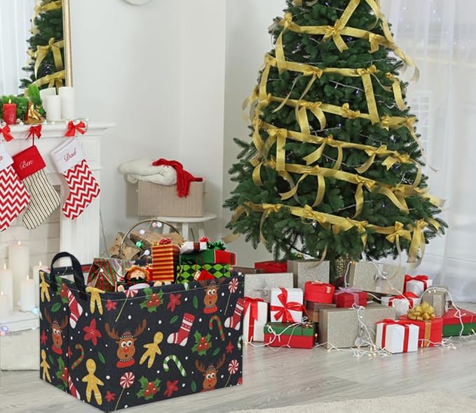 TIBAOLOVER Rectangular Christmas Basket Tree Gift Baskets for Families Cute Baby Storage Bin Kids Storage Bin Toy Organizer Box Christmas Room Decor for Parties(Black)