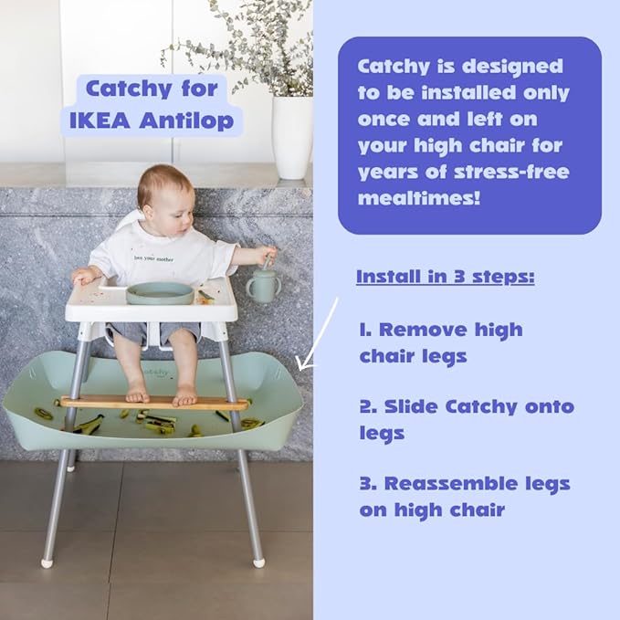 CATCHY -Food Catcher-Compatible with IKEA Antilop High Chair + 12 Other High Chairs- Highchair Sold Separately -Baby & Toddler Food & Mess Catcher-Premium Linen Inspired - Under High Chair Accessory