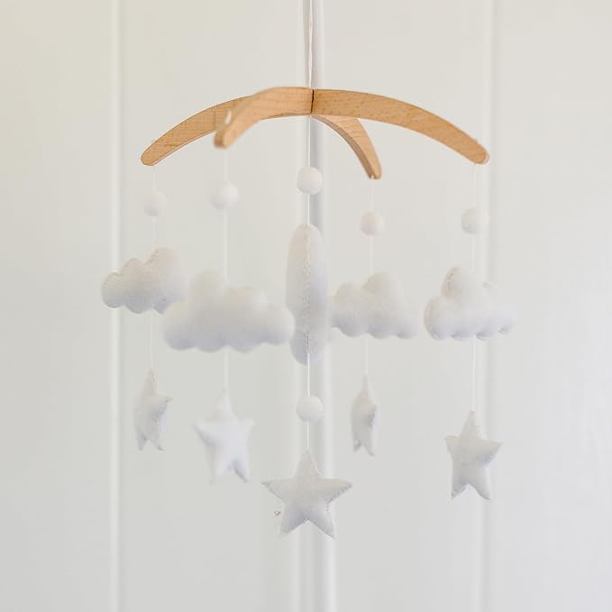 Baby Crib Mobile – Wooden Hanging Nursery Baby Mobile for Crib, Nursery Decor for Boys & Girls, Perfect Shower Gift (Moon, Cloud, & Stars, Foldable) Also Fits Bassinets, Sorrel + Fern