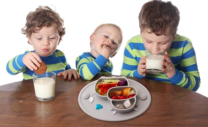 Silicone Divided Toddler Plates - Portable Non Slip Suction Plates Placemat for Children Babies and Kids BPA Free Baby Dinner Plate Bowl