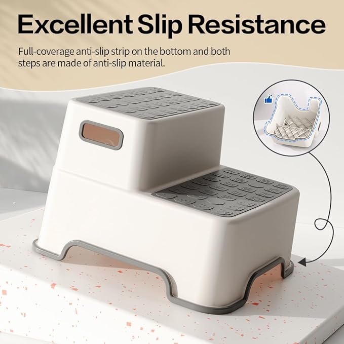 ZLMHYYM Toddler Step Stool for Bathroom Sink, 2 Pack Step Stool for Kids, Plastic Potty Training Toilet Stepping Stools, Child and Baby Lightweight&No-Slip Two Step Stools for Kitchen(Off-White/Gray)