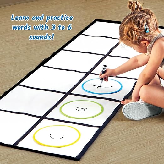 hand2mind Elkonin Box Floor Mat Activity Set, Phonemic Awareness, Phonics Games, Science of Reading Classroom Materials, Toddler Gross Motor Toys, Kids Active Play, Preschool Classroom Must Haves