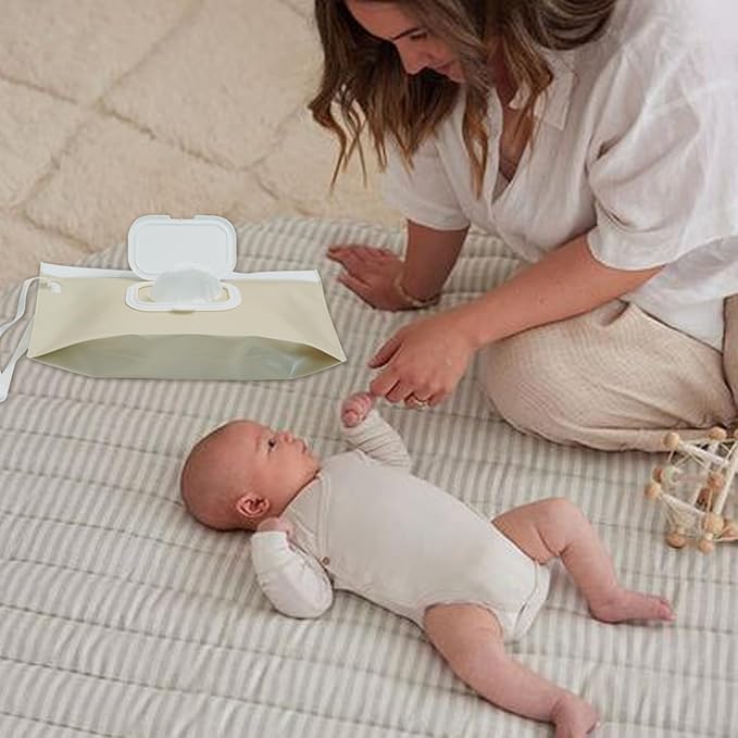 Baby wipes dispenser，portable baby wipes holder for outdoor, Refillable baby wipes container, on the go wet wipe pouch for travel, resuable wipes dispenser for hiking (Nude Pink)