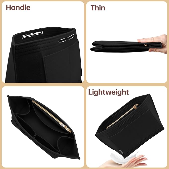 OPPOSHE Purse Organizer Insert for Longchamp Le Pliage, Premium Felt Long Champ Bag Handbag Women, Tote Organizer Insert with 6 Compartments (Small, Black)