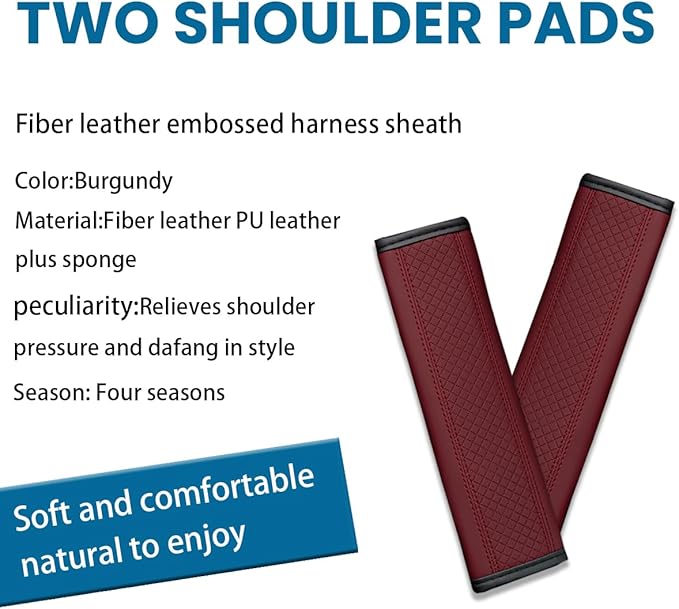 Car Seat Belt Pads, 2 Pack Fiber Leather Seatbelt Shoulder Strap Covers, More Comfort Driving & Protect Your Neck, Universal Safety Strap Cover for Auto SUV Truck Airplane Backpack (Wine Red)