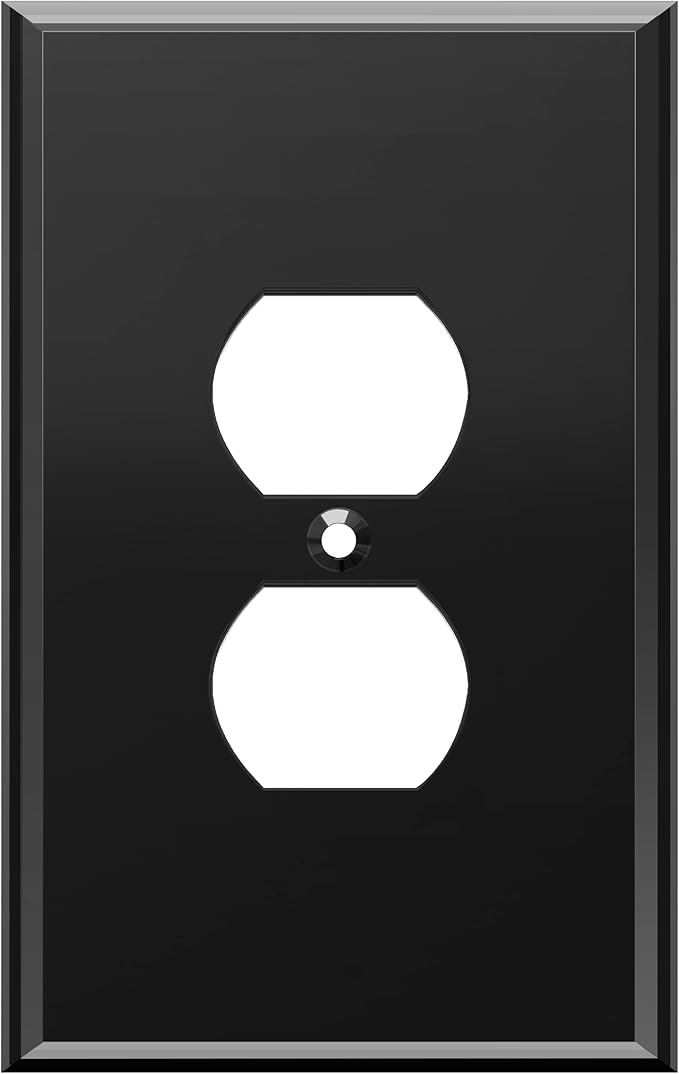 LIDER Duplex Receptacle Wall Plate, Mirrored Outlet Cover for Duplex Outlet, Plexiglass Outlet Cover, Reflective Finish, Acrylic Glass, Modern Upgrade, Oversized 1-Gang 5.25" x 3.44", Black