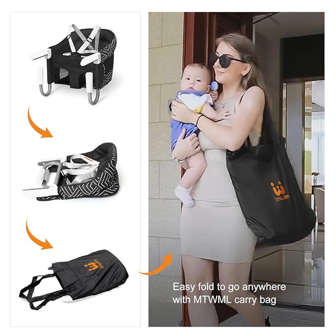 MTWML Portable High Chair for Table,Hook On High Chair that Attaches to Table,Space Saver Clip On Counter Seat for Baby,Easy Clean Baby Feeding Clamp Seat with Carry Bag for Travel(Stripe-Black)