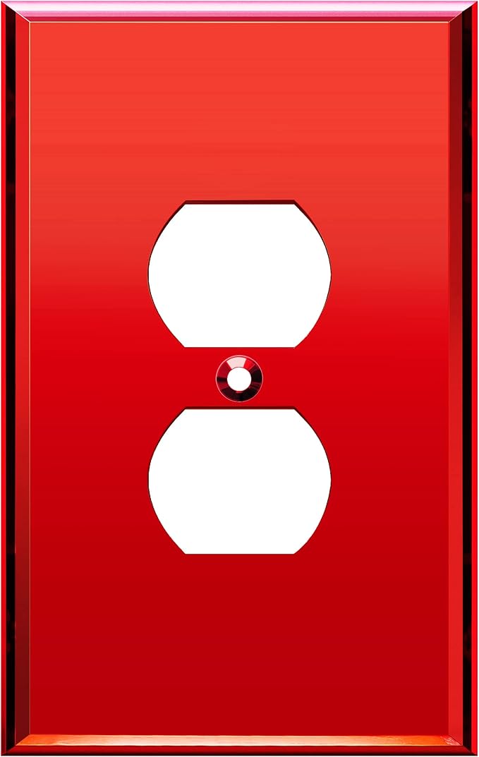 LIDER Duplex Receptacle Wall Plate, Mirrored Outlet Cover for Duplex Outlet, Plexiglass Outlet Cover, Reflective Finish, Acrylic Glass, Modern Upgrade, Oversized 1-Gang 5.25" x 3.44", Red