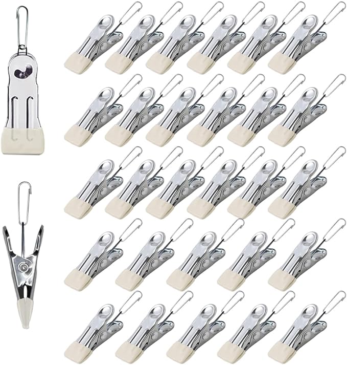 Multipurpose Heavy Duty Stainless Steel Clothespins, Clothes Pins for Laundry, Towel Drying Clips, Outdoor Clothespins for Socks, Towels, Snacks, Photo (30, Beige)