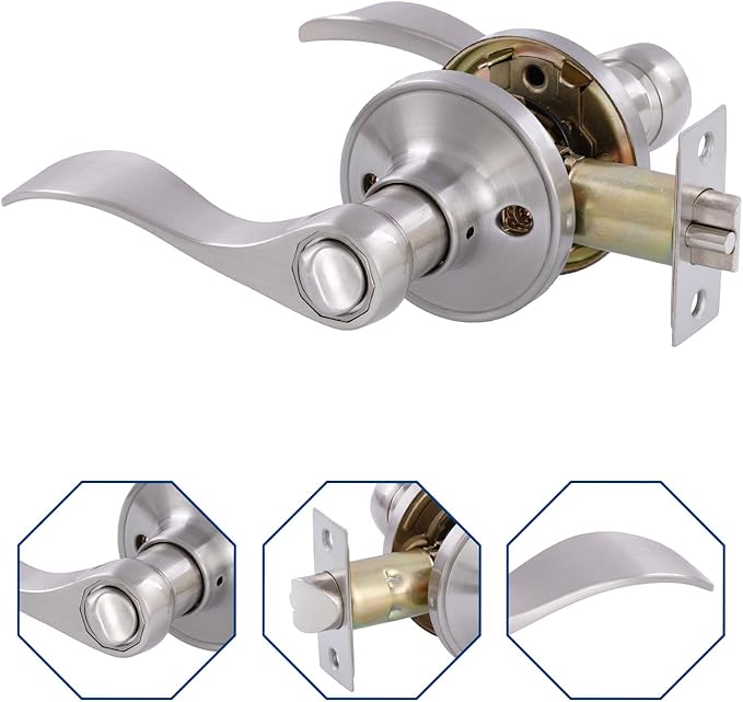 (3 Pack) Door Levers Interior Keyed Difference Entry Front/Bedroom Door Handles for Left and Right Opened Door with Lock and Keys Set in Satin Nickel
