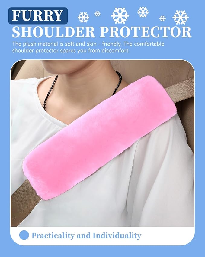 4 Pack Car Seat Belt Pads Shoulder Cover Baby Safety Belt Protector with Adjustable Soft Plush Shoulder Strap Protect Neck and Shoulder (Light Pink)