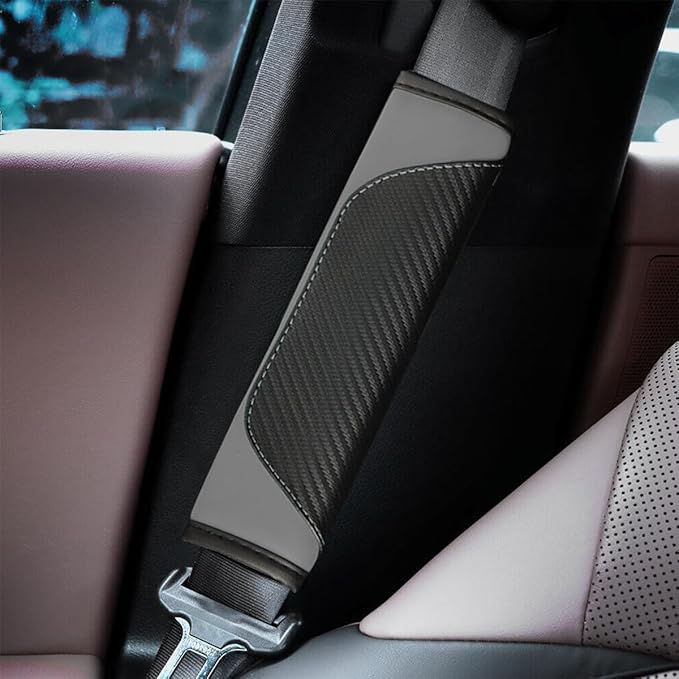 2PCS Car Seat Belt Cover, Carbon Fiber Seatbelt Shoulder Protection, Soft Car Seat Belt Strap Cushion Protect Your Neck and Shoulder, Car Accessories Seat Belt Pad for Car Truck (Black/Gray)
