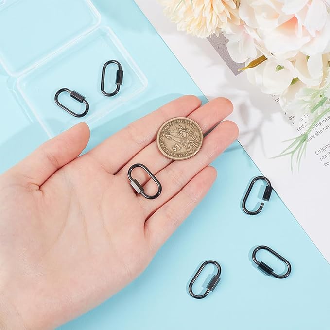 UNICRAFTALE 6pcs Black Oval Screw Carabiner Lock Screw Lock Clip Clasps Lock Stainless Steel Key Carabiner Clasp Metal Keychain Clip Hook Quick Link for Jewelry Making Handbag Accessory