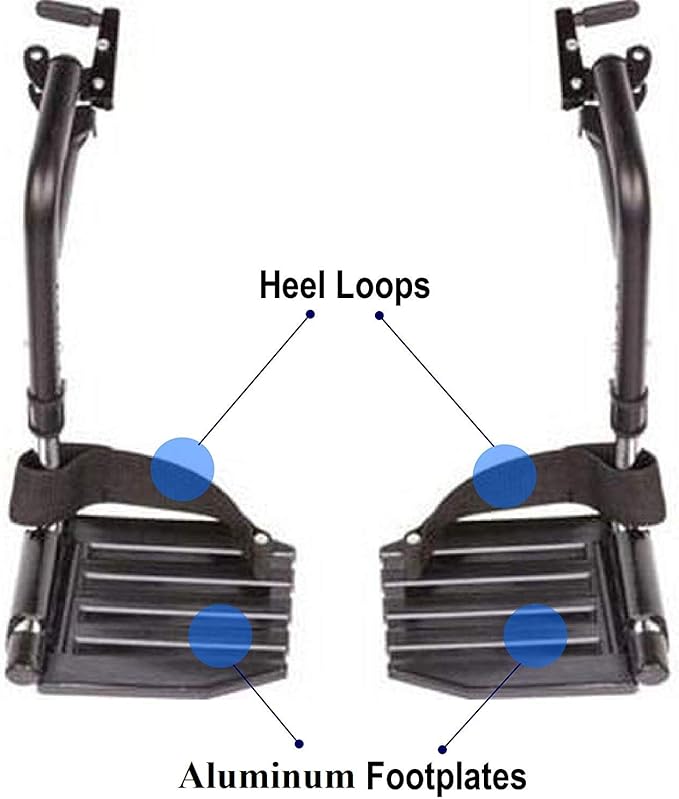 Wheelchair Swingaway Legrest Aluminum Footplates & Heel Loops (Pair) (Black)