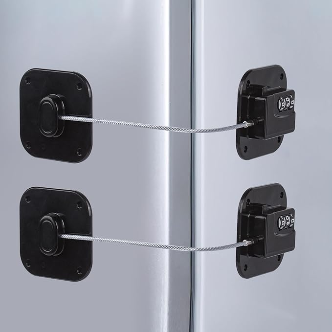 Fridge Locks, 2 Pack Refrigerator Locks with Combination, Refrigerator Lock with Adhesive, Cabinet Lock with Code for Child Safety, Freezer Cabinet Pantry Drawer Latch to Keep Door Closed, Black