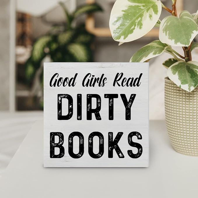 Yidou Book Quote Wooden Decor Box Good Girls Read Dirty Books - Rustic Home Shelf Wall Decor