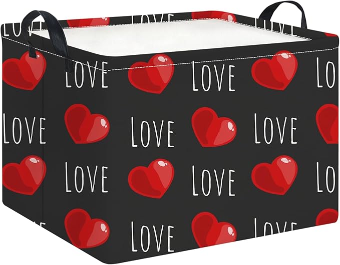 HKEC Rectangle Storage Basket with Handles,Collapsible Storage Bin,Books Box,Gift Basket(Red Heart)